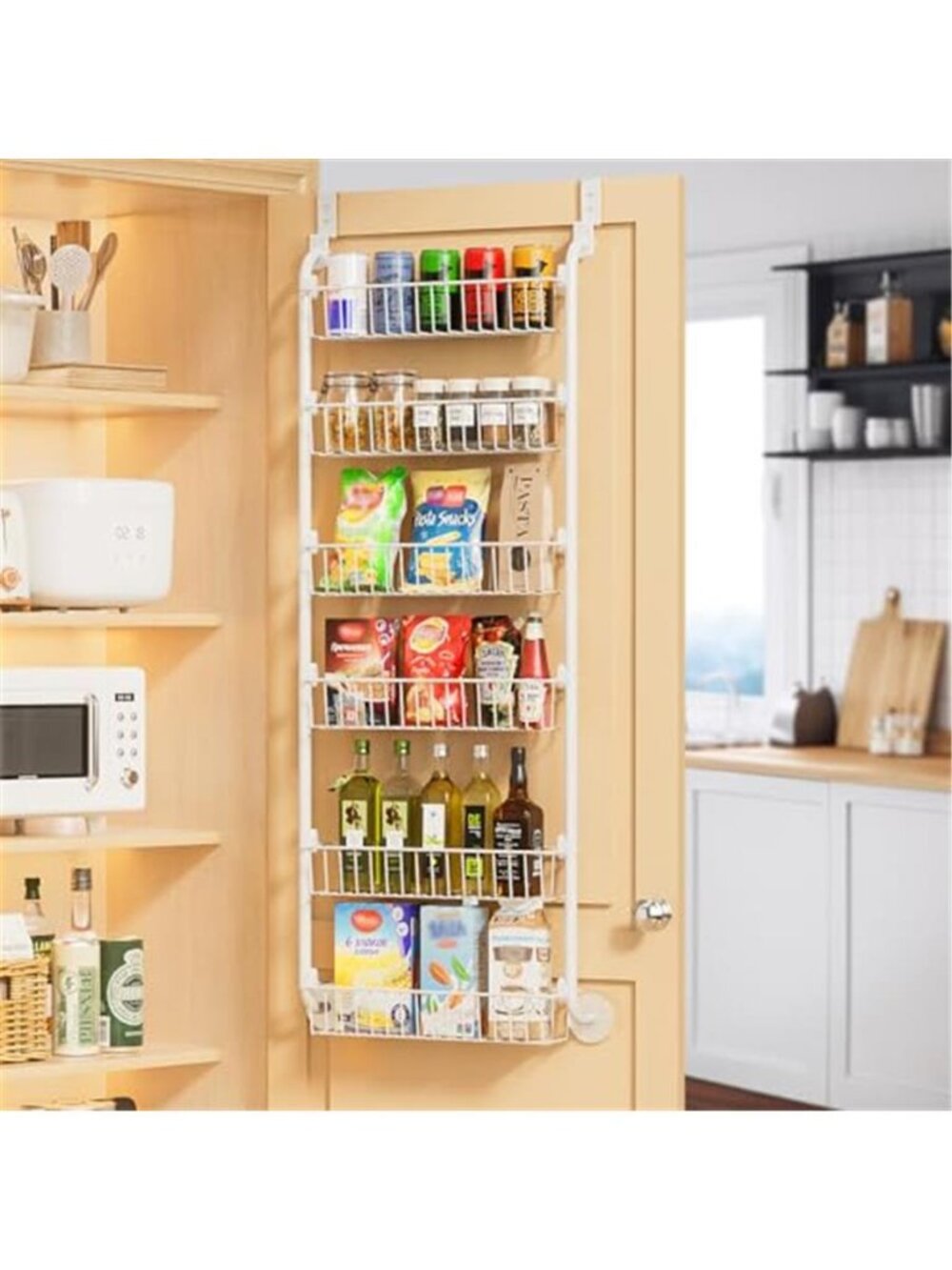 Over The Door Pantry Organizer 6 Tier Metal Spice Rack Storage Baskets 18 x 50